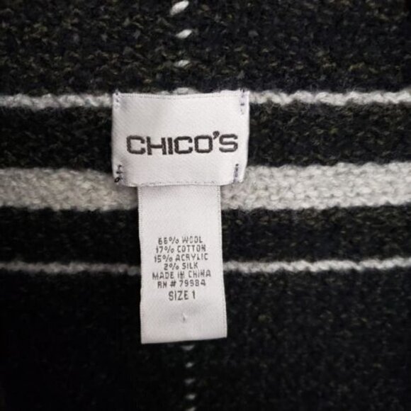 Chico's Black and White Draped Wool Blend Open Cardigan  Sz 1 - Picture 3 of 4